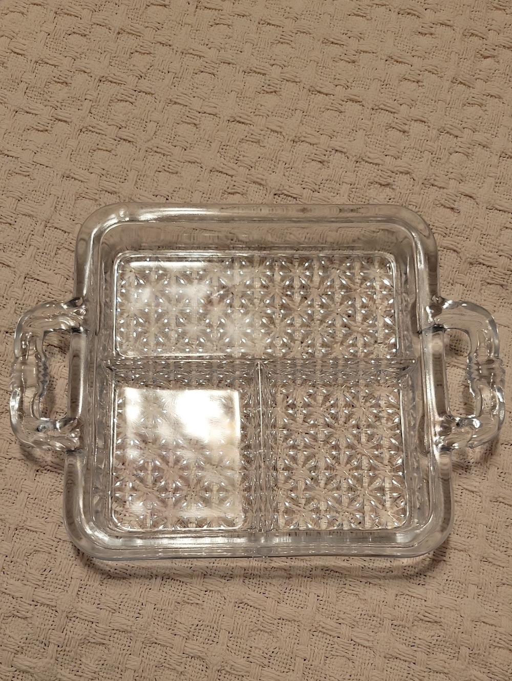 Vintage Anchor Hocking Clear Glass Divided Serving Dish with Handles